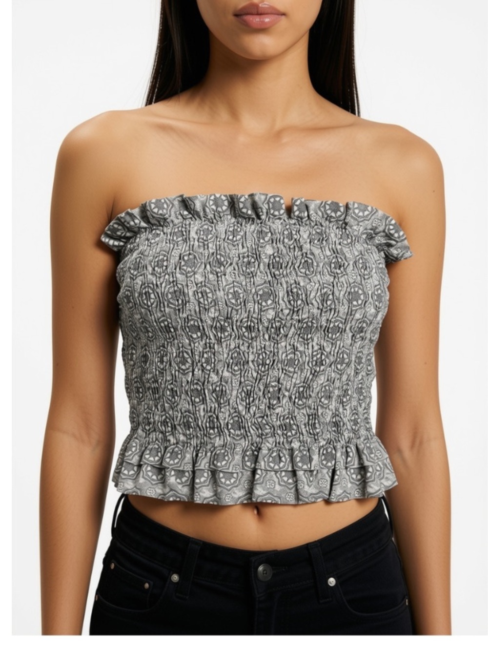 AQUA Medallion Smocked Tube Top NWT Large